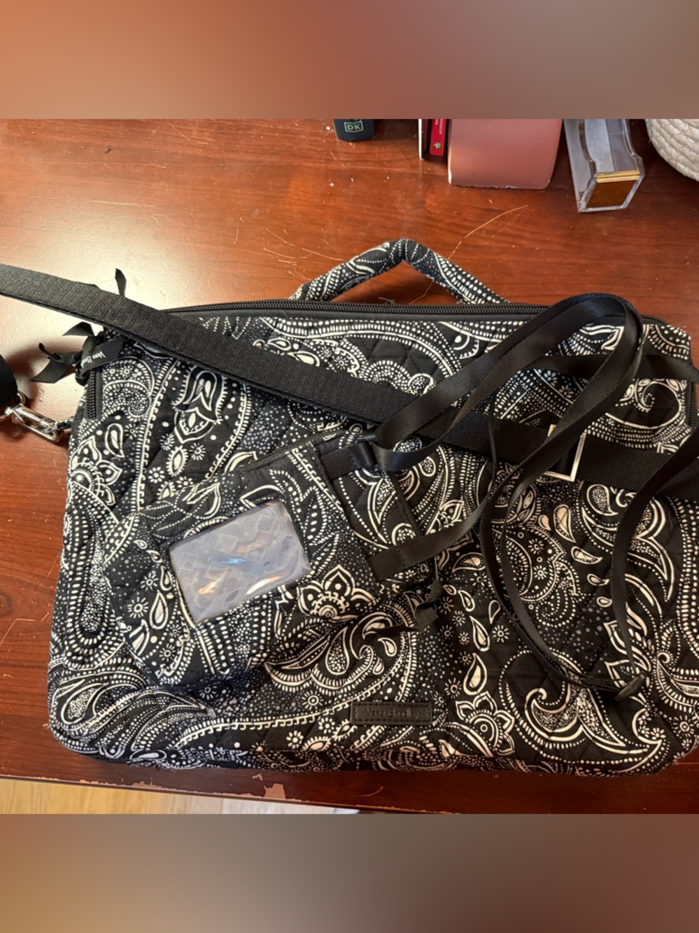 Vera Bradley Black & White Paisley Crossbody/Shoulder Bag & hipster wallet